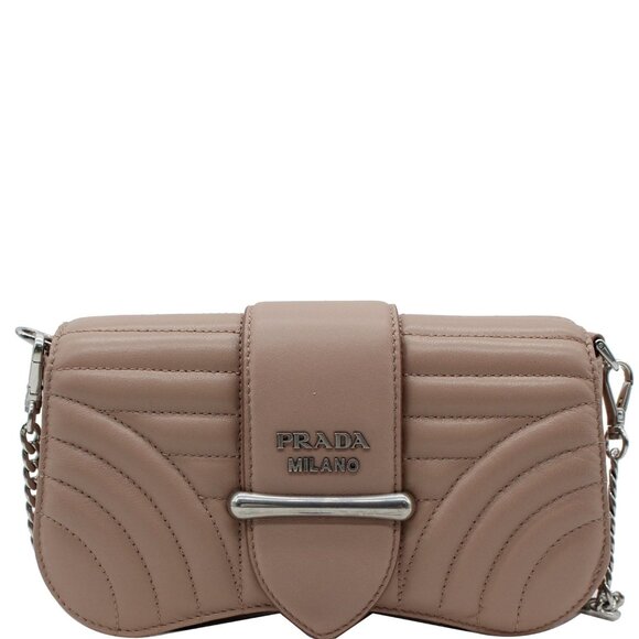 Prada  Mini Sidonie Nappa Diagramme Leather Chain Crossbody Bag Nude - Picture 1 of 11
